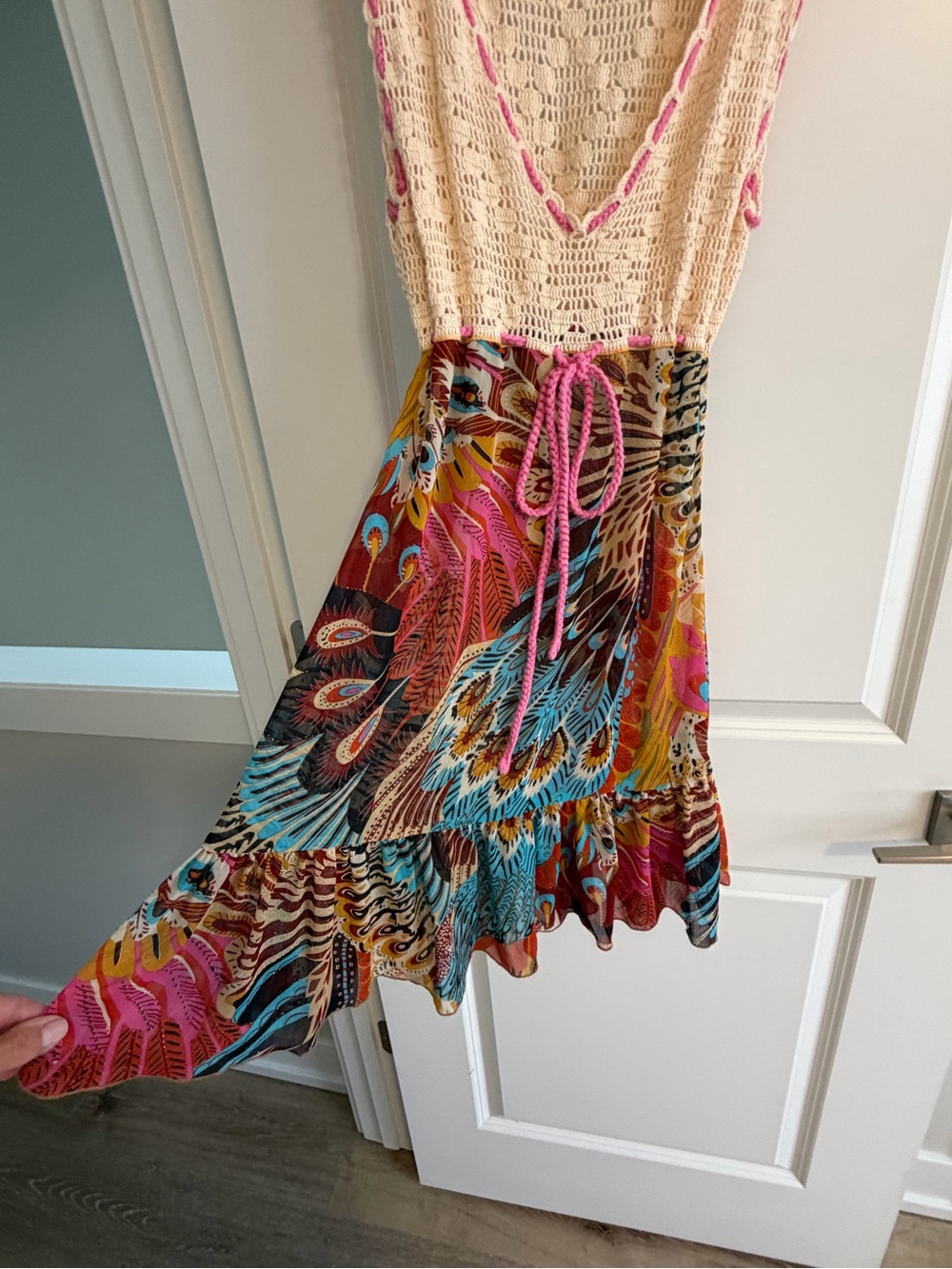 Crochet Top Multicolor Women’s Swim Coverup Dress - Picture 3 of 3
